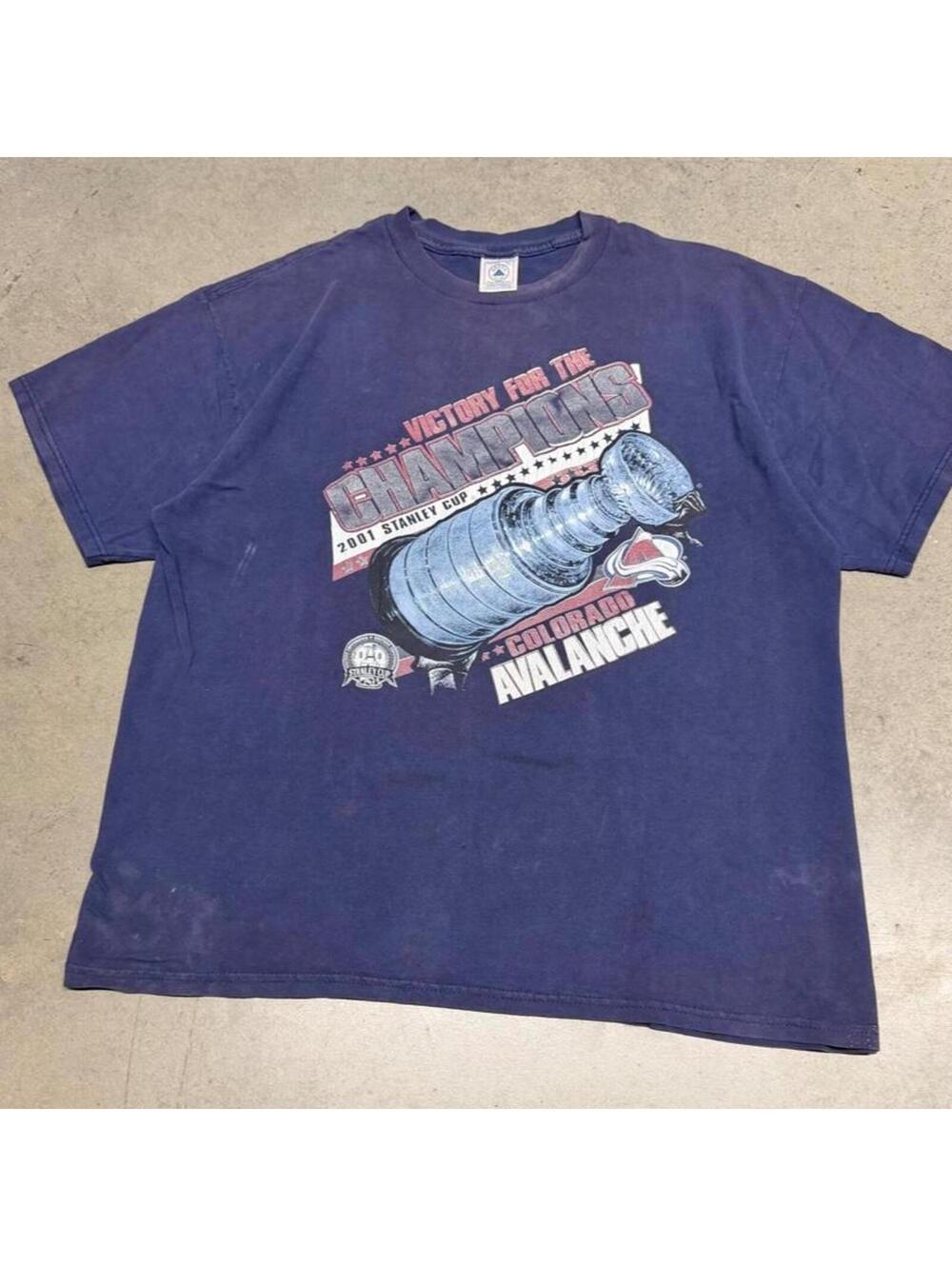 Vintage Colorado Avalanche T Shirt Mens XL Navy Faded Stanley Cup Champions 2001 - Picture 3 of 6